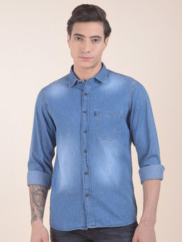 Cantabil - Men'S Casual Shirt Slim Fit Pure Cotton Denim Look Breathable Soft