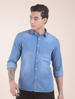 Cantabil - Men'S Casual Shirt Slim Fit Pure Cotton Denim Look Breathable Soft