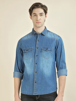 Cantabil - Men Washed Casual Slim Fit 100% Cotton Shirt
