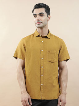 Cantabil - Men Check Casual Shirt Breathable Soft Cotton Linen Slim Fit Color Fastness