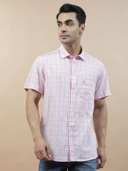 Cantabil - Men Check Casual Shirt Breathable Soft Cotton Linen Slim Fit Color Fastness