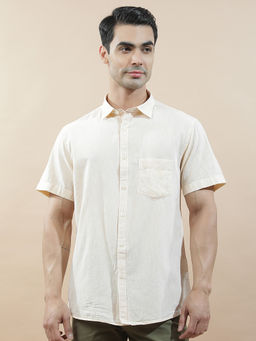 Cantabil - Men Solid Casual Shirt Breathable Soft Cotton Linen Slim Fit Color Fastness