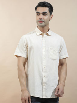 Cantabil - Men Solid Casual Shirt Breathable Soft Cotton Linen Slim Fit Color Fastness