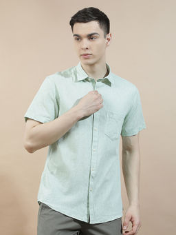 Cantabil - Men Solid Casual Shirt Breathable Soft Cotton Linen Slim Fit Color Fastness