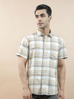 Cantabil - Men Check Casual Shirt Breathable Soft 100% Cotton Slim Fit Color Fastness