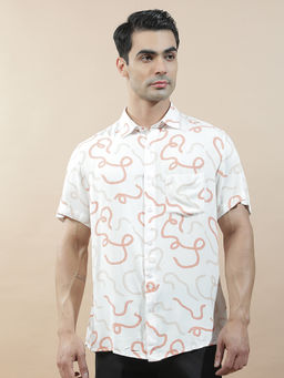 Cantabil - Men Printed Casual Shirt Breathable Soft Viscose Slim Fit Color Fastness