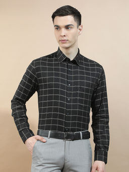 Cantabil - Men's Formal Shirt Slim Fit 100% Cotton Check Pattern Breathable and Soft