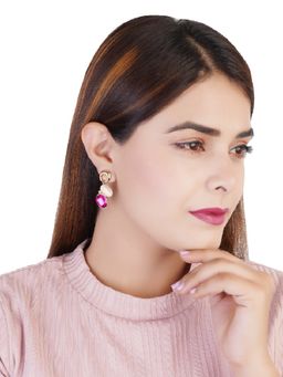 Estele - Gold Plated Drop Shaped Earrings with Crystals for Women