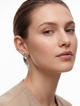 Carlton London - 18Kt Gold and Rhodium Plated Double Circle Interlinked Drop Earring