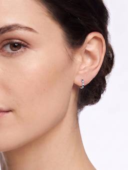 Carlton London - 925 Sterling Silver Rhodium Plated Blue Saphire Cz Studded Mini Hoop Earring