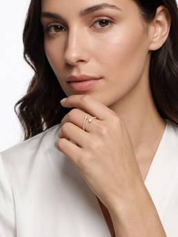 Carlton London - 925 Sterling Silver 18Kt Gold Plated Cz Adjustable Finger Ring