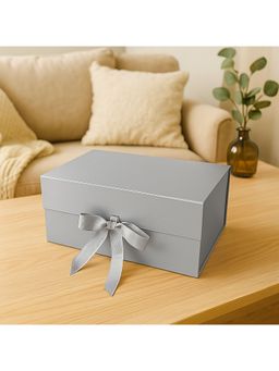 Awestuffs - Silver Gift Box Elegant Folding Gift Boxes with Ribbon