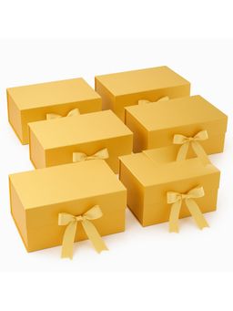 Awestuffs - Gold Gift Box Elegant Folding Gift Boxes with Ribbon (Pack Of 6)