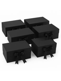 Awestuffs - Black Gift Box Elegant Folding Gift Boxes with Ribbon (Pack Of 6)
