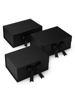 Awestuffs - Black Gift Box Elegant Folding Gift Boxes with Ribbon (Pack Of 3)