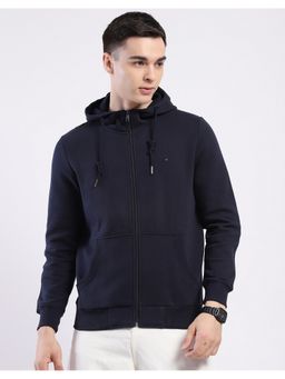 Monte Carlo - Men Navy Blue Solid Hooded Zipper Sweatshirt