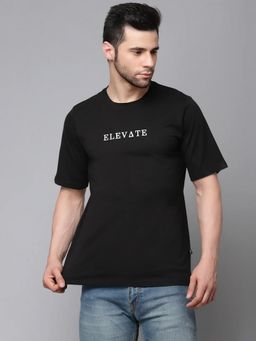 RIGO - Men Cotton Round Neck Black Solid Half Sleeves T-Shirt