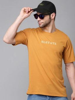 RIGO - Men Mustard Cotton Round Neck Solid Half Sleeves T-Shirt
