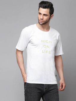RIGO - Men White Cotton Round Neck Typographic Print Half Sleeves T-Shirt