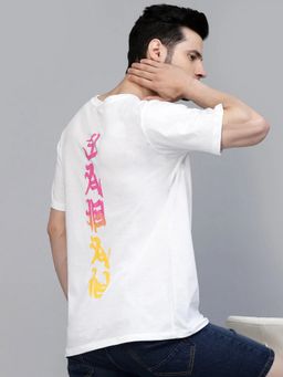 RIGO - Men White Cotton Round Neck Typographic Print Half Sleeves T-Shirt