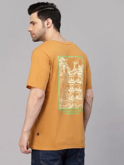 RIGO - Men Mustard Cotton Round Neck Solid Half Sleeves T-Shirt