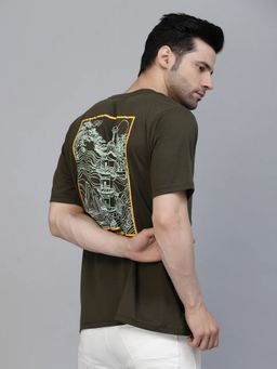 RIGO - Men Green Cotton Round Neck Printed Half Sleeves T-Shirt