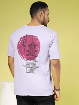 RIGO - Men Purple Cotton Round Neck Printed Half Sleeves T-Shirt