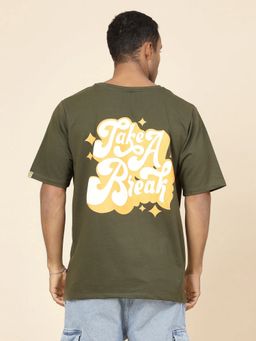 RIGO - Men Green Terry Round Neck Typographic Print Half Sleeves T-Shirt