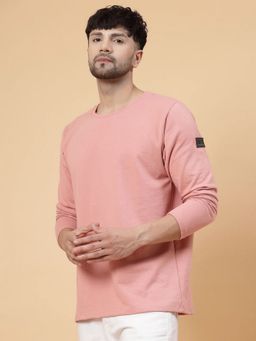 RIGO - Men Peach Terry Round Neck Solid Full Sleeves T-Shirt