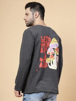 RIGO - Men Charcoal Terry Round Neck Solid Full Sleeves T-Shirt