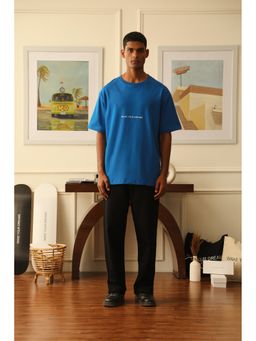 WAKE YOUR DREAMS - Unisex Blue Cotton Round Neck Solid Half Sleeves T-Shirt