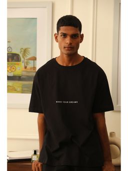 WAKE YOUR DREAMS - Unisex Black Cotton Round Neck Solid Half Sleeves T-Shirt