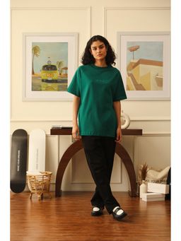 WAKE YOUR DREAMS - Unisex Green Cotton Crew Neck Solid Half Sleeves T-Shirt