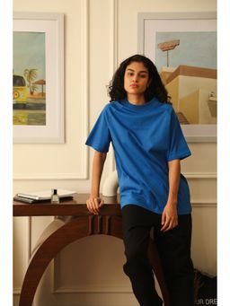 WAKE YOUR DREAMS - Unisex Blue Cotton Crew Neck Solid Half Sleeves T-Shirt