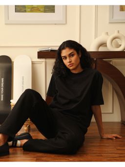 WAKE YOUR DREAMS - Unisex Black Cotton Crew Neck Solid Half Sleeves T-Shirt