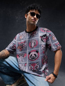 The Souled Store - Oversized T-Shirt: Retro Animals Men Oversized T-Shirt