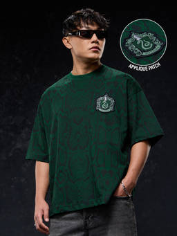 The Souled Store - Official Harry Potter: Serpent Men Oversized T-Shirt