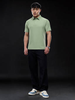 The Souled Store - Nano Tech: Sage Green Men Textured Polo T-Shirt