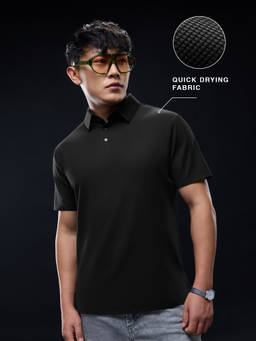 The Souled Store - Nano Tech: Blackboard Men Textured Polo T-Shirt