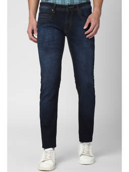 Peter England - Navy Blue Cotton Blend Skinny Fit Solid/Plain Mid Waist Jeans