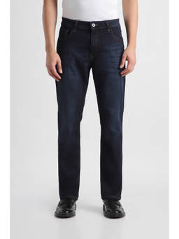 Van Heusen - Indigo Cotton Blend Straight Fit Solid/Plain Mid Waist Jeans