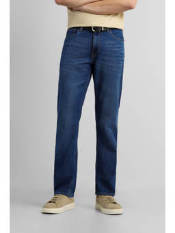 Van Heusen - Blue Cotton Blend Straight Fit Solid/Plain Mid Waist Jeans