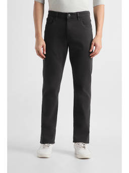 Van Heusen - Black Cotton Blend Regular Fit Solid/Plain Mid Waist Jeans