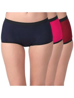 Adira - Periods Panty Modal Boxer For Women Fit Pack Of - 3 - Navy Blue, Fuschia & Maroon