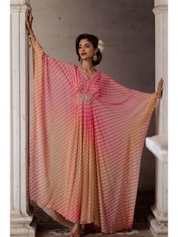 Paulmi & Harsh - Pink Ombre Leheriya Kaftan (Set of 2)