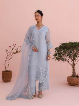 CHARU MAKKAR - Mahi Moon Blue Kurta with Palazzo and Dupatta (Set of 3)