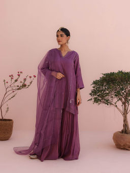 CHARU MAKKAR - Purple Kurti with Sharara and Dupatta (Set of 3)