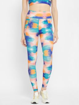 Clovia - Snug-Fit High-Rise Brushstroke Print Active Tights in Multicolor