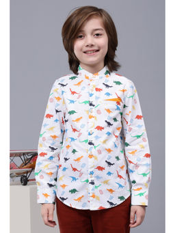 One Friday - Boys Off White Cotton Chinese Collar Shirt