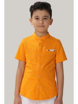 One Friday - Boys Orange Cotton Mandarin Collar Shirt